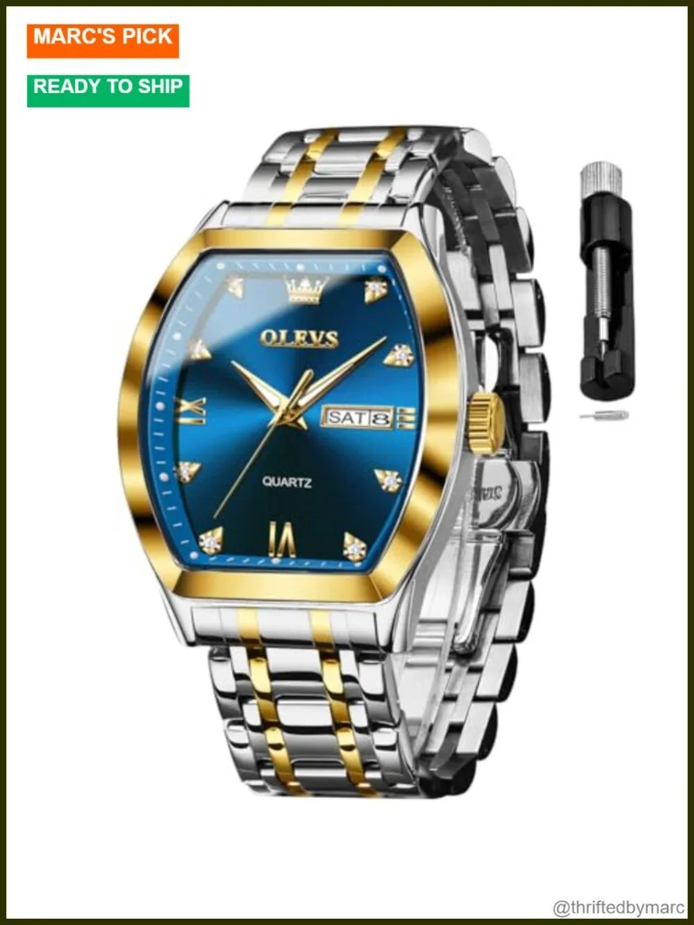 Men's Square Dress Watch Stainless Steel Quartz Luminous Date Business Casual